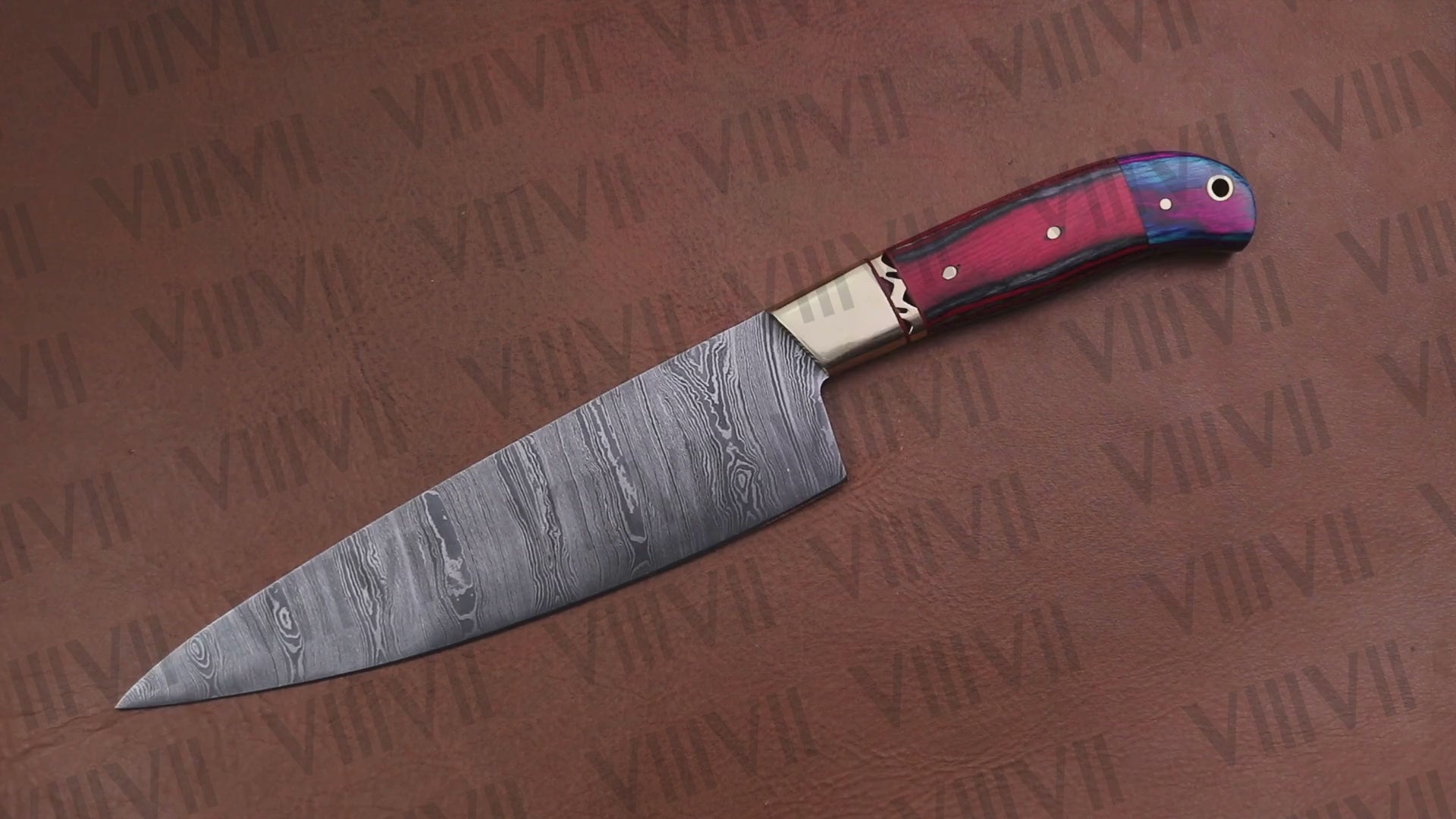 Hand Forged Damascus Steel Slicer Knife 13" Custom Kitchen Knife with Multi Wood Handle