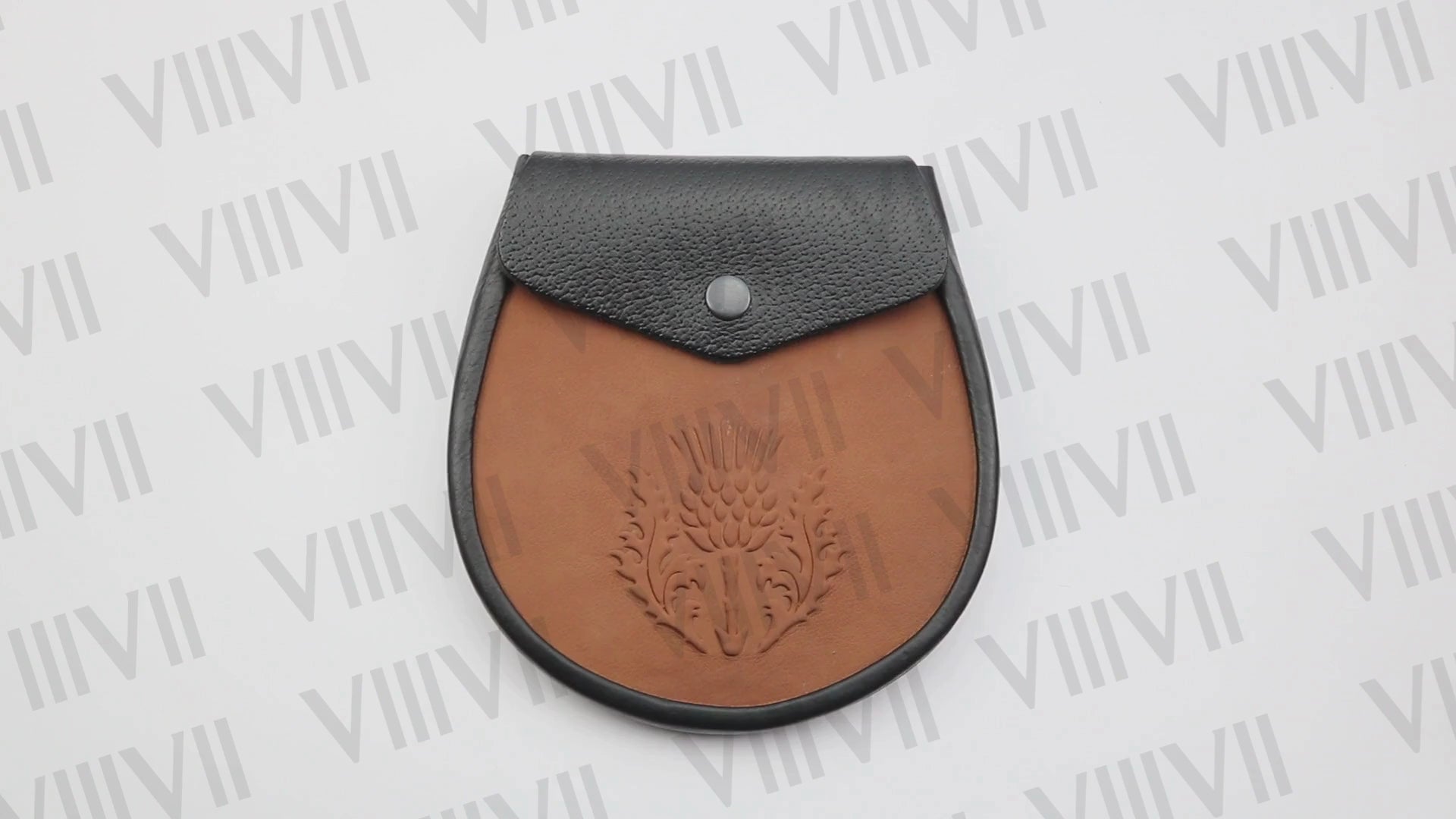 Exclusive Day Sporran with Embossed Thistle Design in Genuine Calf Skin Leather Scottish Highland Kilt Accessory for Events