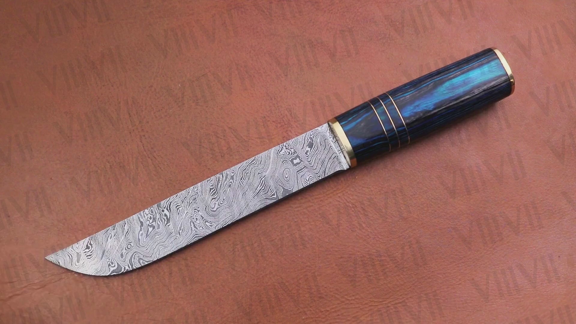 Birka Knife in Damascus Steel – Handmade Viking Seax with Blue Resin Wood Handle