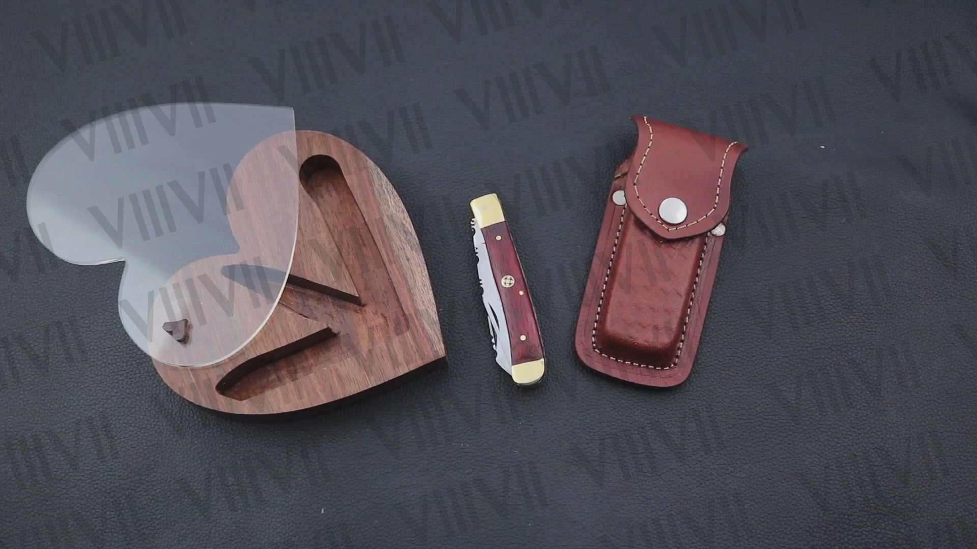 Double Blade Pocket Knife with Dollar Wood Handle | Trapper Folding Knife with Spey & Clip Point Blades – Gift Box or Leather Sheath Option