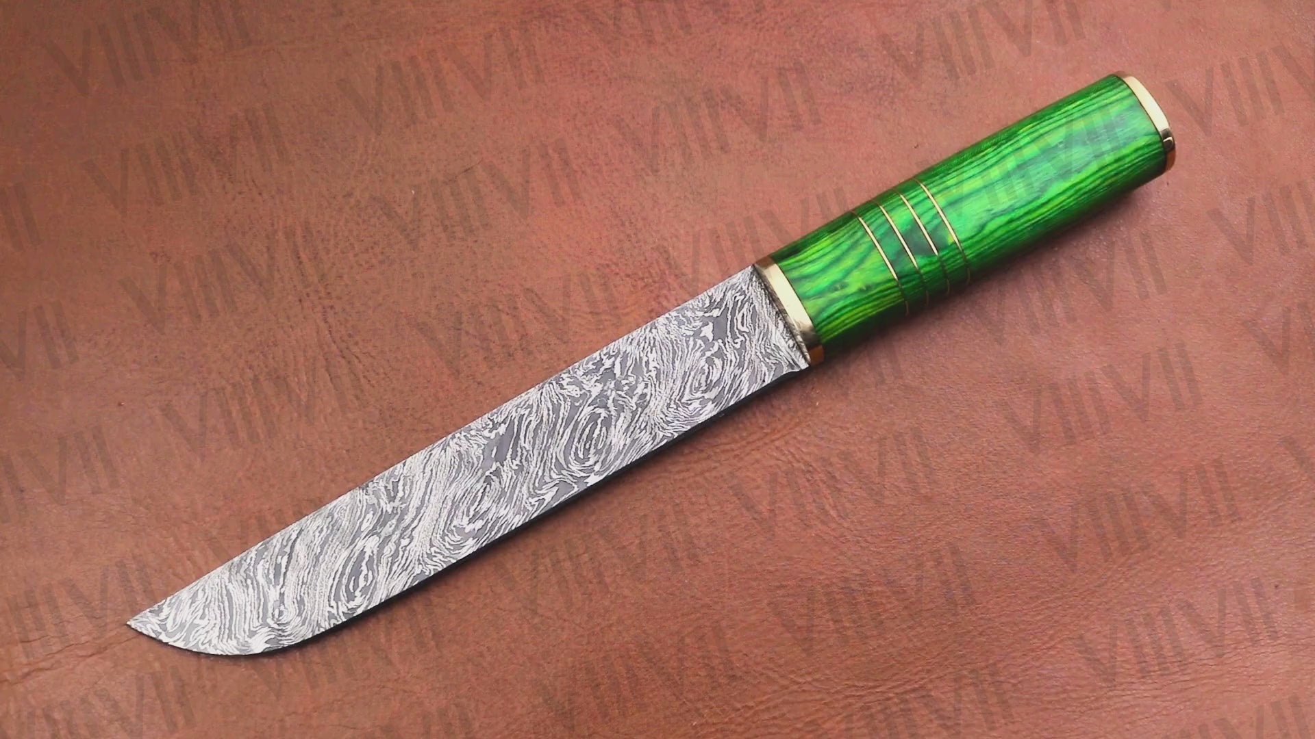 Birka Knife in Damascus Steel – Handmade Viking Seax with Green Resin Wood Handle