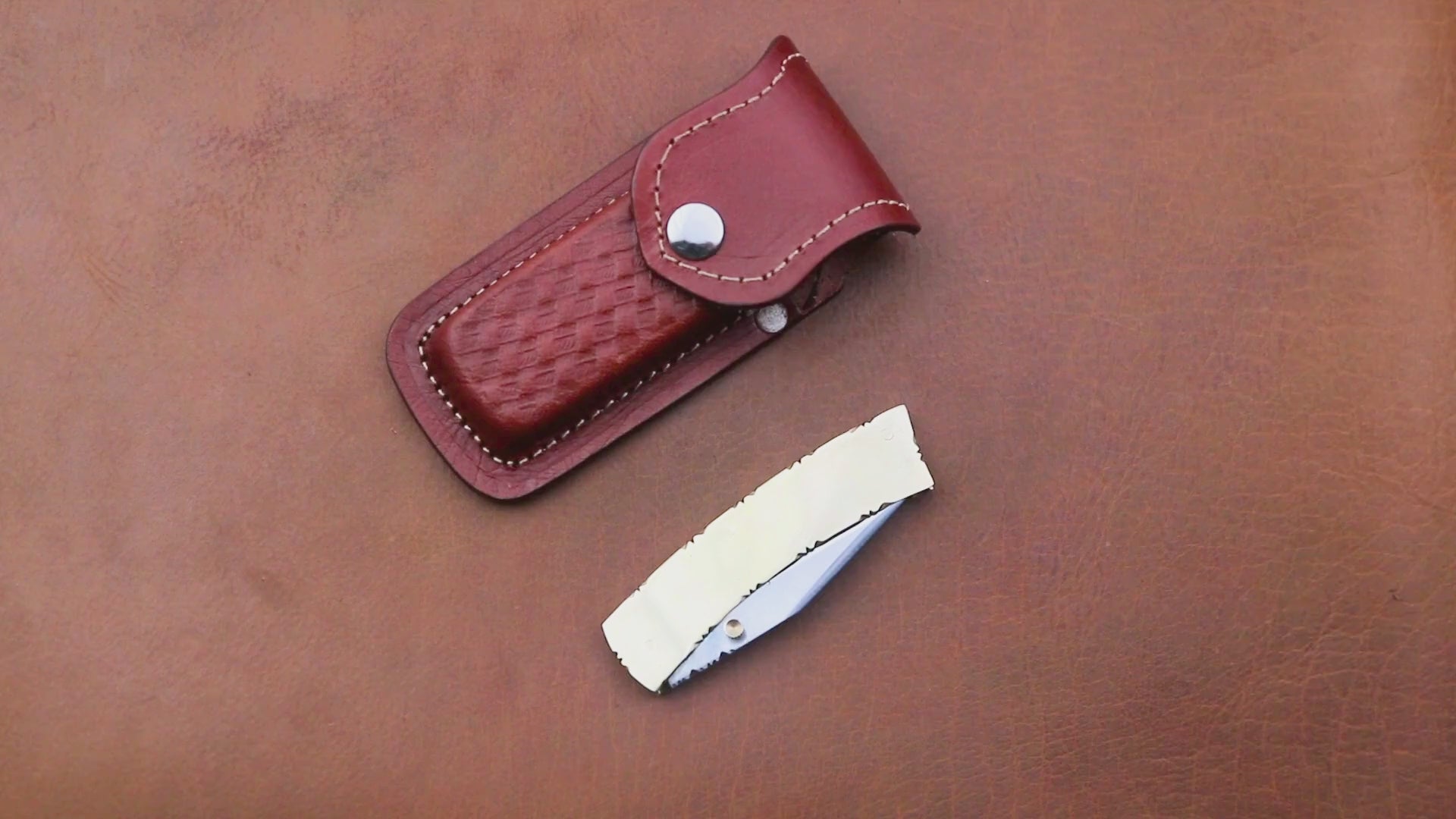 Stainless Steel Pocket Knife with Brass Handle | Folding Knife with Leather Sheath for EDC & Gifting