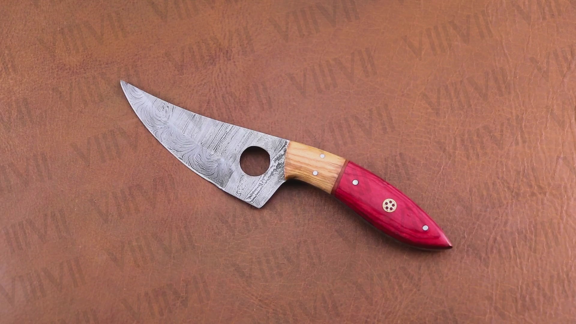Handmade Damascus Steel Knife with Twisted Pattern & Red Ashwood Handle – Outdoor & Kitchen Tool