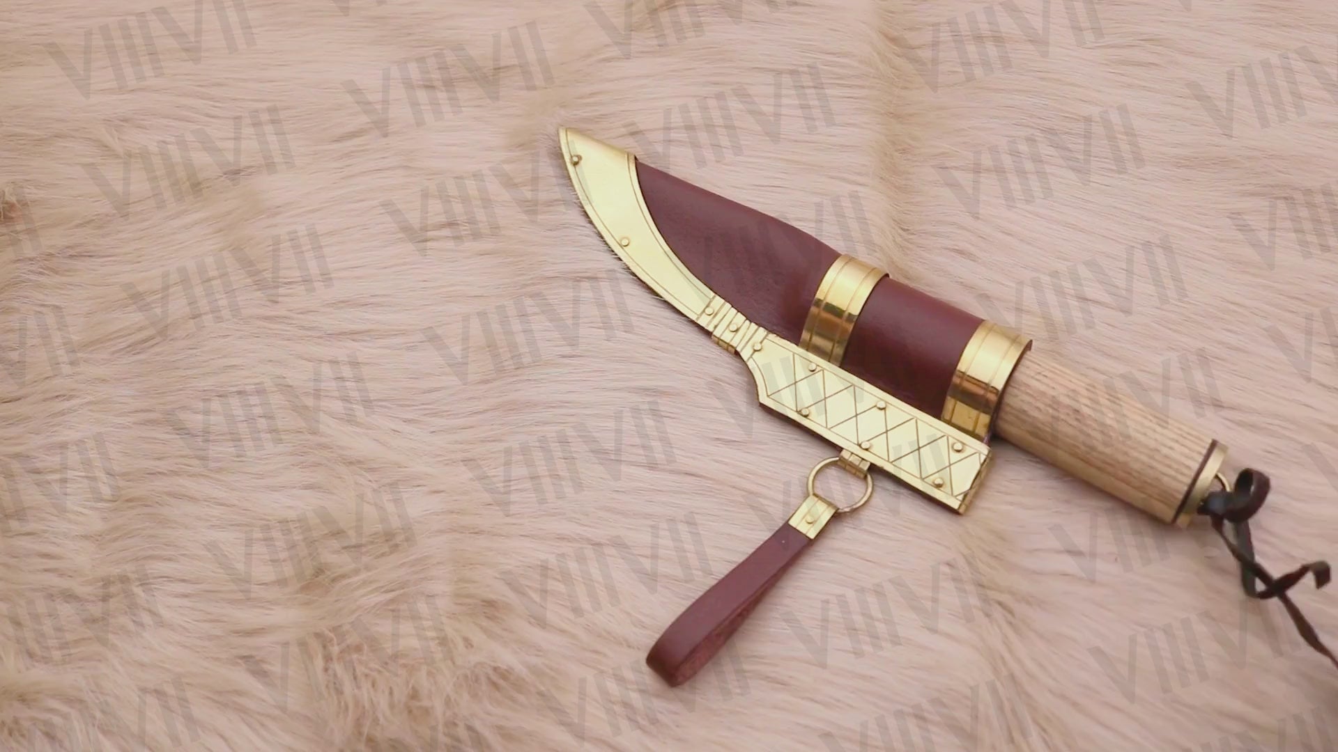 Viking Knife with Ash Wood Handle | Handcrafted Blade & Decorative Leather Sheath