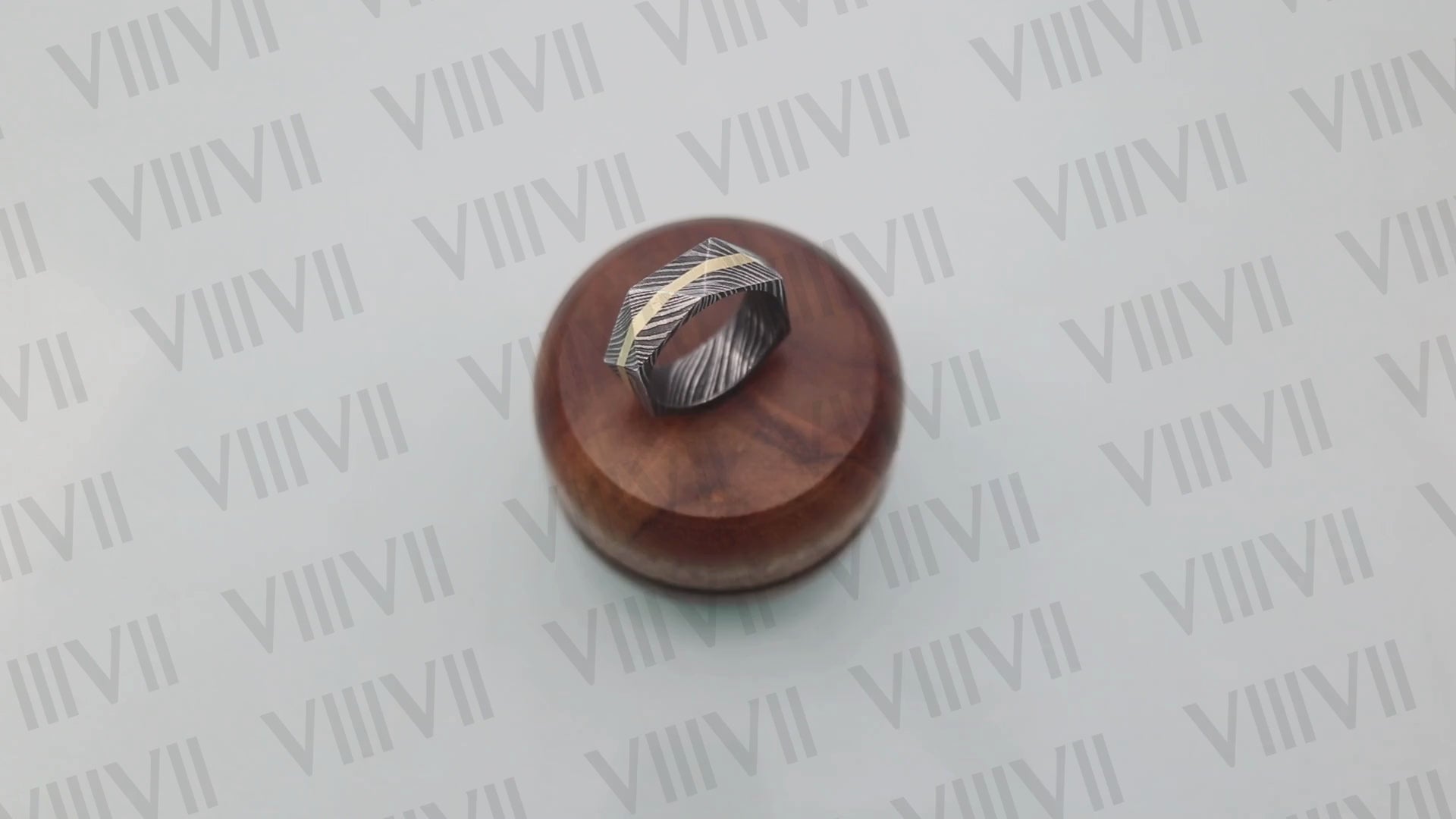Tri facet Damascus ring with brass inlay comes in rosewood handmade gift box