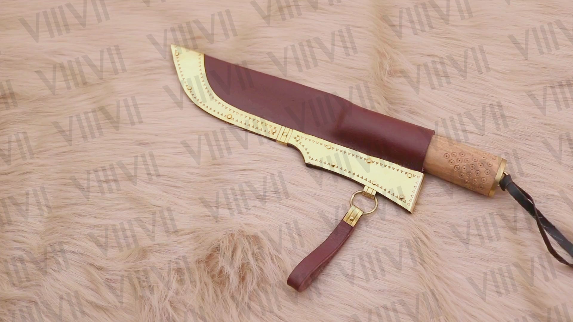 Viking Knife with Forged Stainless Steel Blade | Engraved Olive Wood Handle & Brass-Decorated Leather Sheath