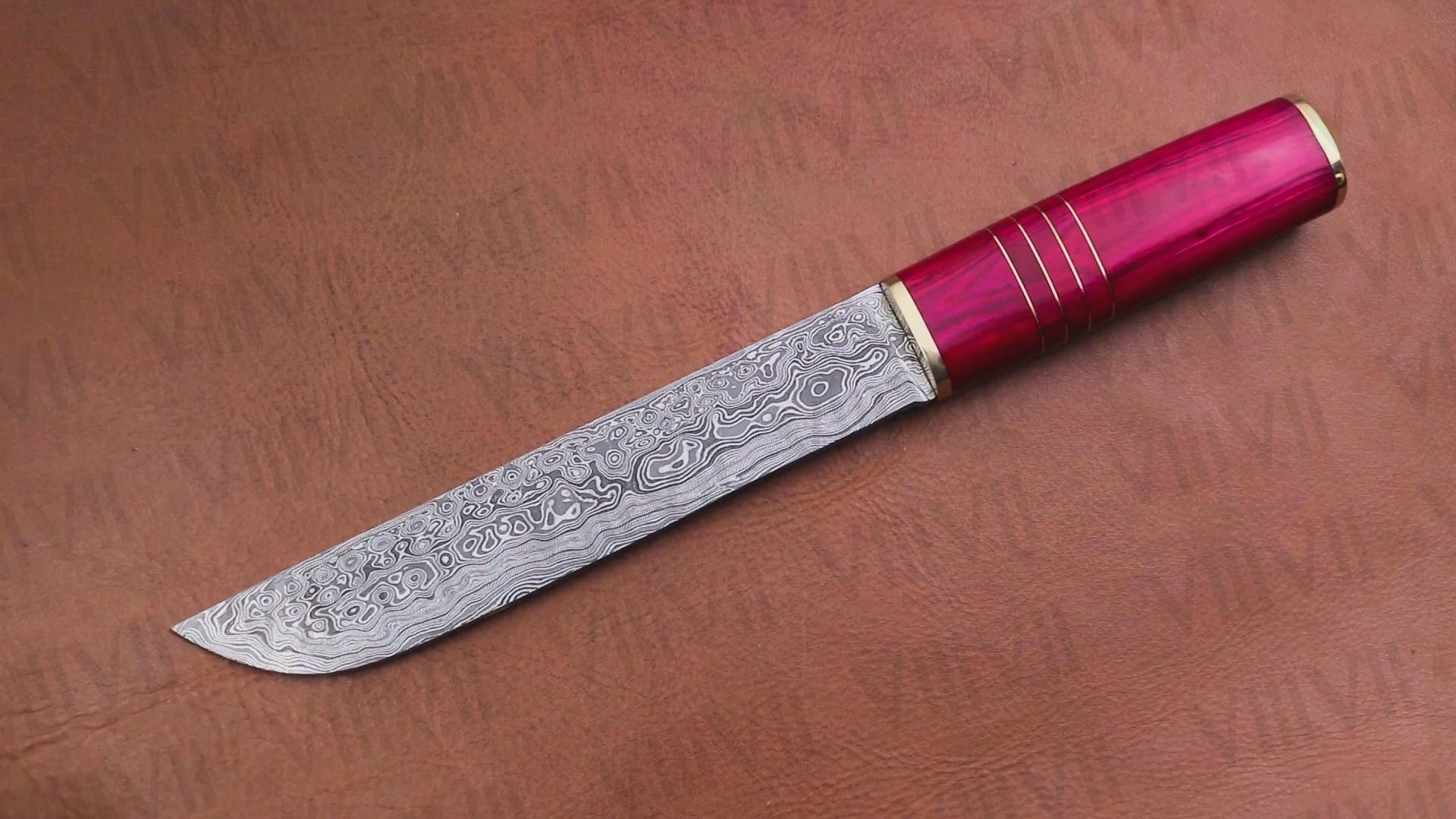 Birka Knife in Damascus Steel – Handmade Viking Seax with Pink Wood Handle