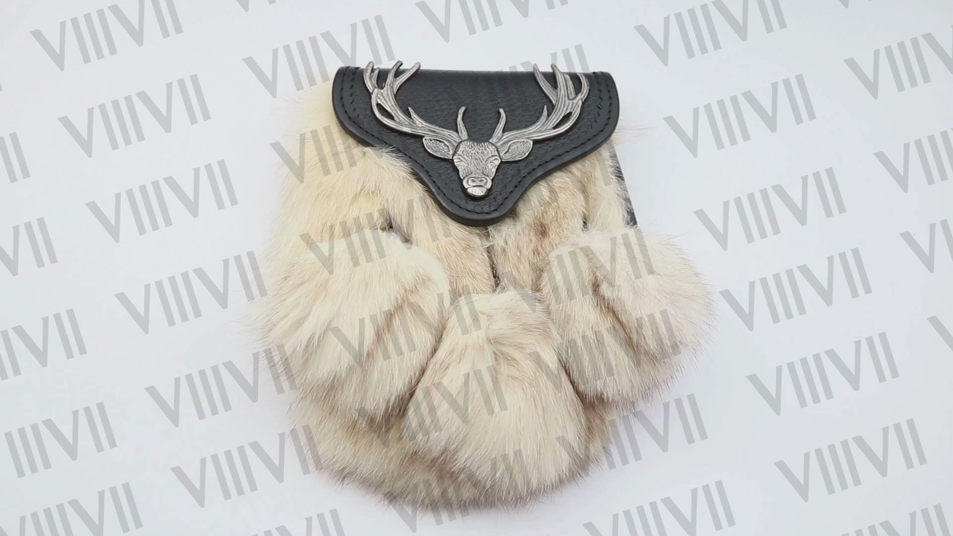 Stag Badge Sporran with White Fox Fur Handmade from Genuine Leather for Scottish Weddings, Highland Games, Parades & Clan Events