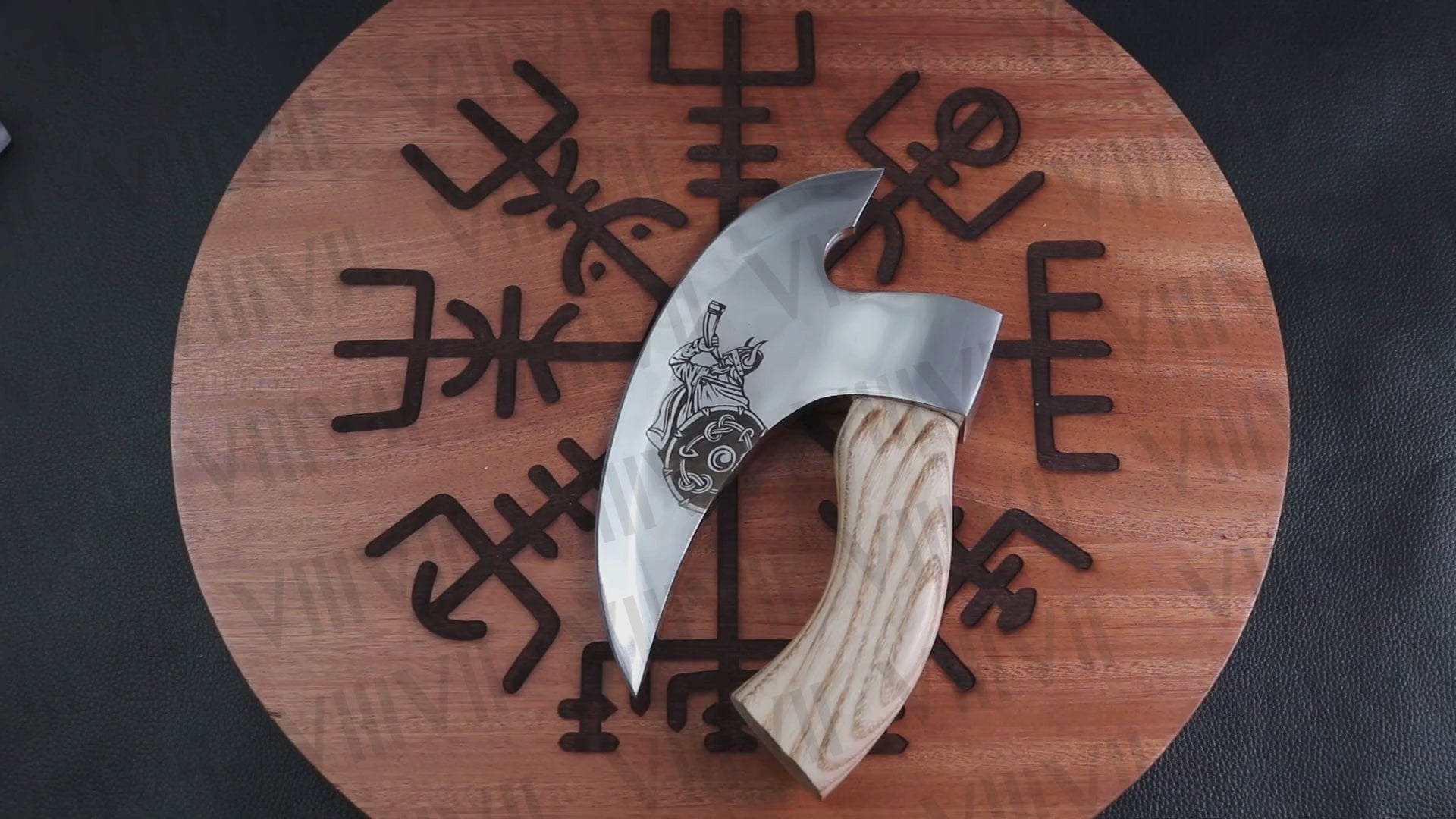 Viking blow horn viking pizza axe hand forged pizza slicer custom engraved ash wood handle top seller camping axe kitchen axe