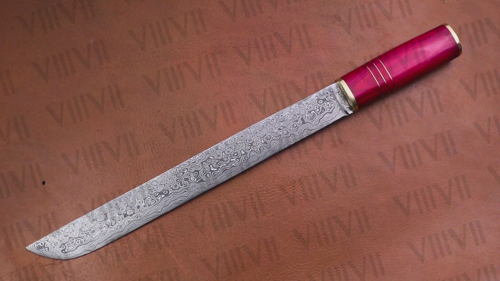 Damascus Steel Birka Knife – Handmade Viking Seax with Pink Wood Handle for Cosplay, Reenactment & Gifting