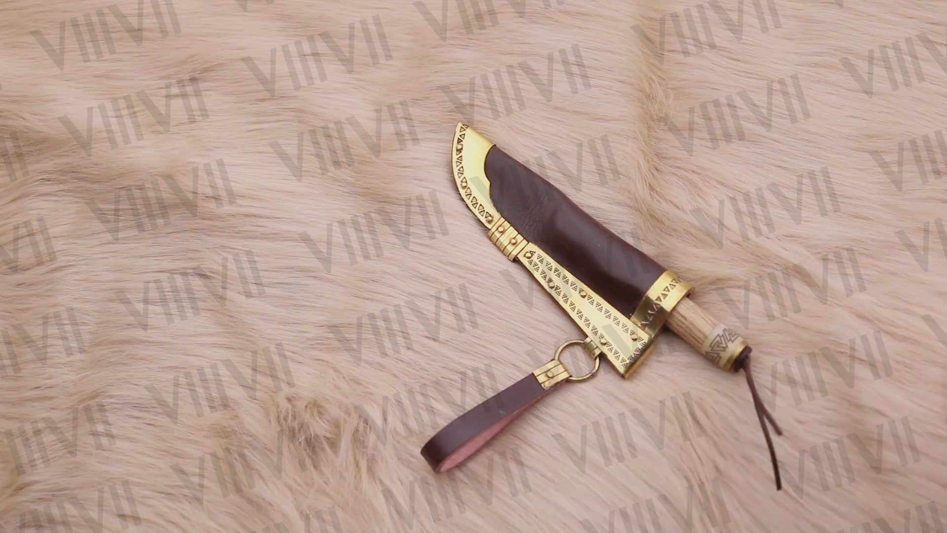 Viking Knife with Damascus Steel Blade | Engraved Bone Handle & Brass-Trimmed Leather Sheath