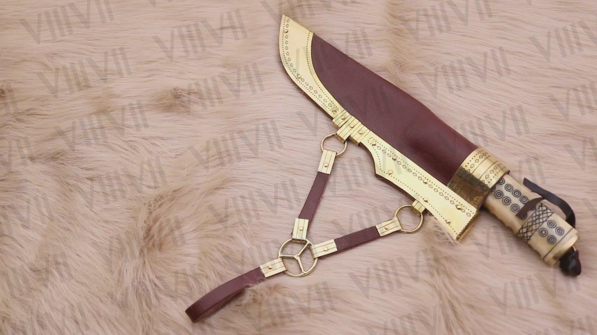 Viking Knife with Stainless Steel Blade | Engraved Bone Handle & Brass-Decorated Leather Sheath