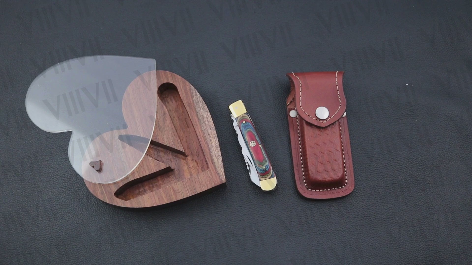 Double Blade Pocket Knife with Multi-Wood Handle | Trapper Folding Knife with Spey & Clip Point Blades – Gift Box or Leather Sheath Included