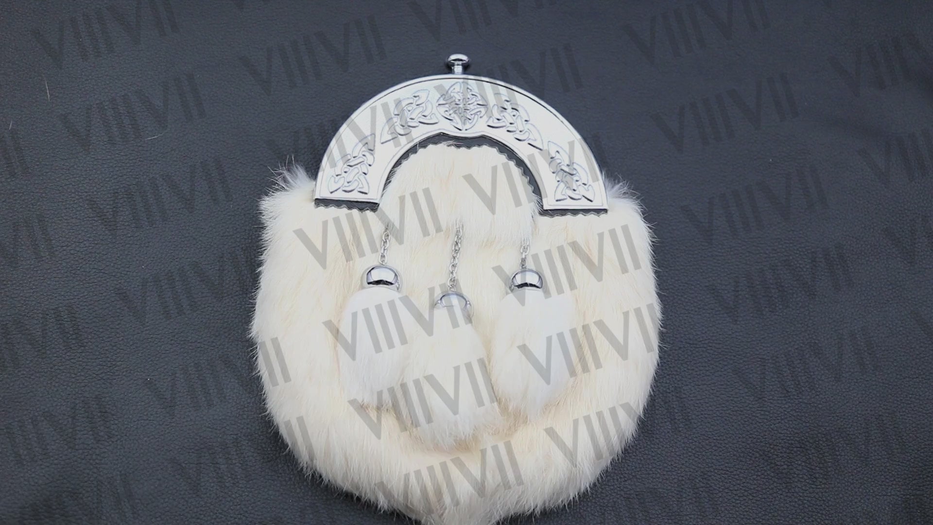 White Rabbit Fur Sporran with pewter Celtic Cantle and Genuine Leather Handmade Scottish Kilt Accessory Weddings and Highland Events gift