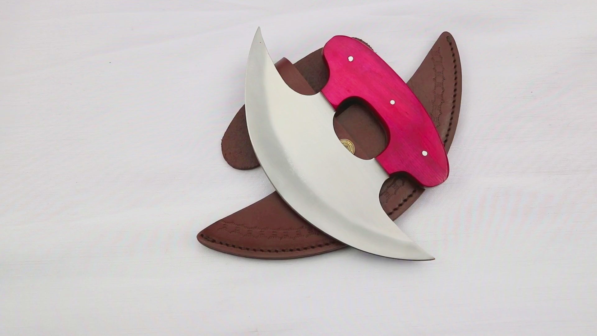 Pizza Knife, Alaskan Ulu Knife with Stainless Steel Blade & Pink Wood Handle – Handmade Kitchen Tool