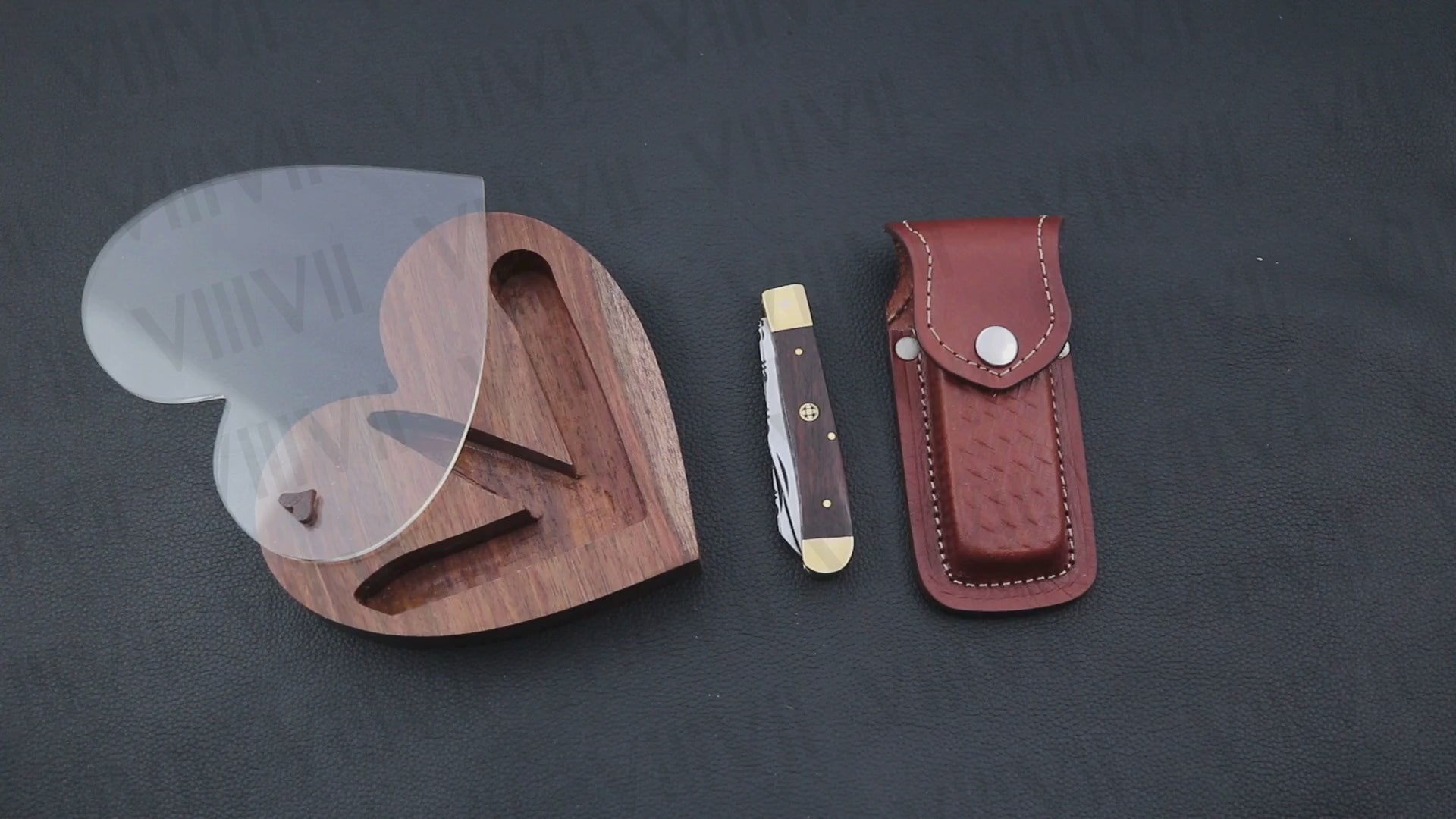 Double Blade Pocket Knife with Rosewood Handle | Trapper Folding Knife with Spey & Clip Point Blades – Gift Box or Leather Sheath