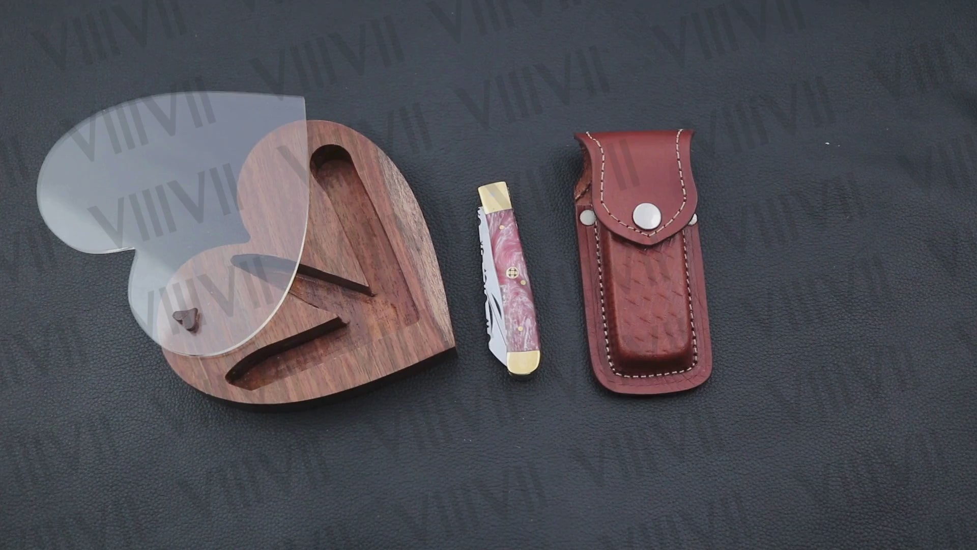 Double Blade Pocket Knife with Pink Resin Handle | Trapper Folding Knife with Clip & Spey Blades – Gift Box or Leather Sheath