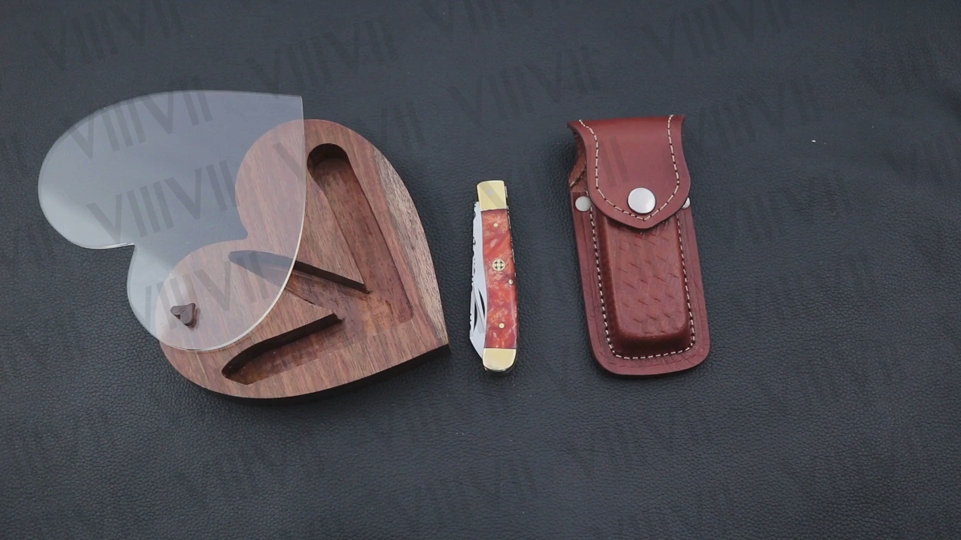 Double Blade Pocket Knife with Orange Resin Handle | Trapper Folding Knife with Clip & Spey Blades – Gift Box or Leather Sheath