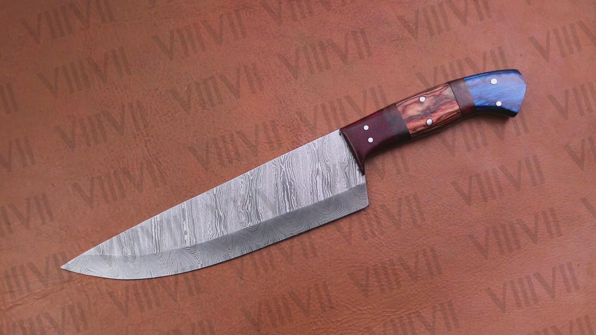Hand Forged Damascus Steel Slicer Knife 13" Multi Wood Handle Custom Kitchen Knife for Meat and Vegetable Prep