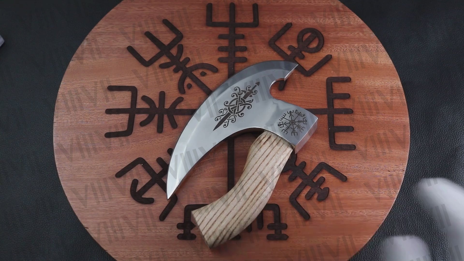 Viking ulferbht sword engraved pizza axe custom pizza cutter wholesale kitchen knife leather sheath Viking birthday handmade gift