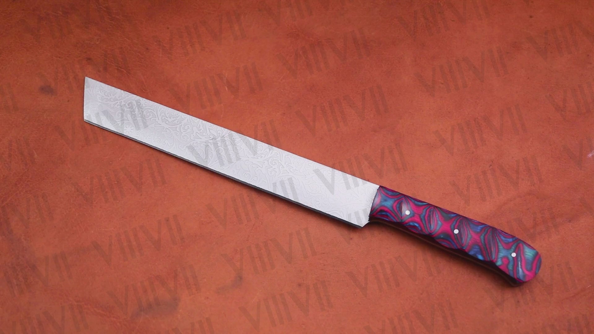 Engraved Brisket Carving Knife in Stainless Steel with Multi-Wood Handle – Precision & Style Combined