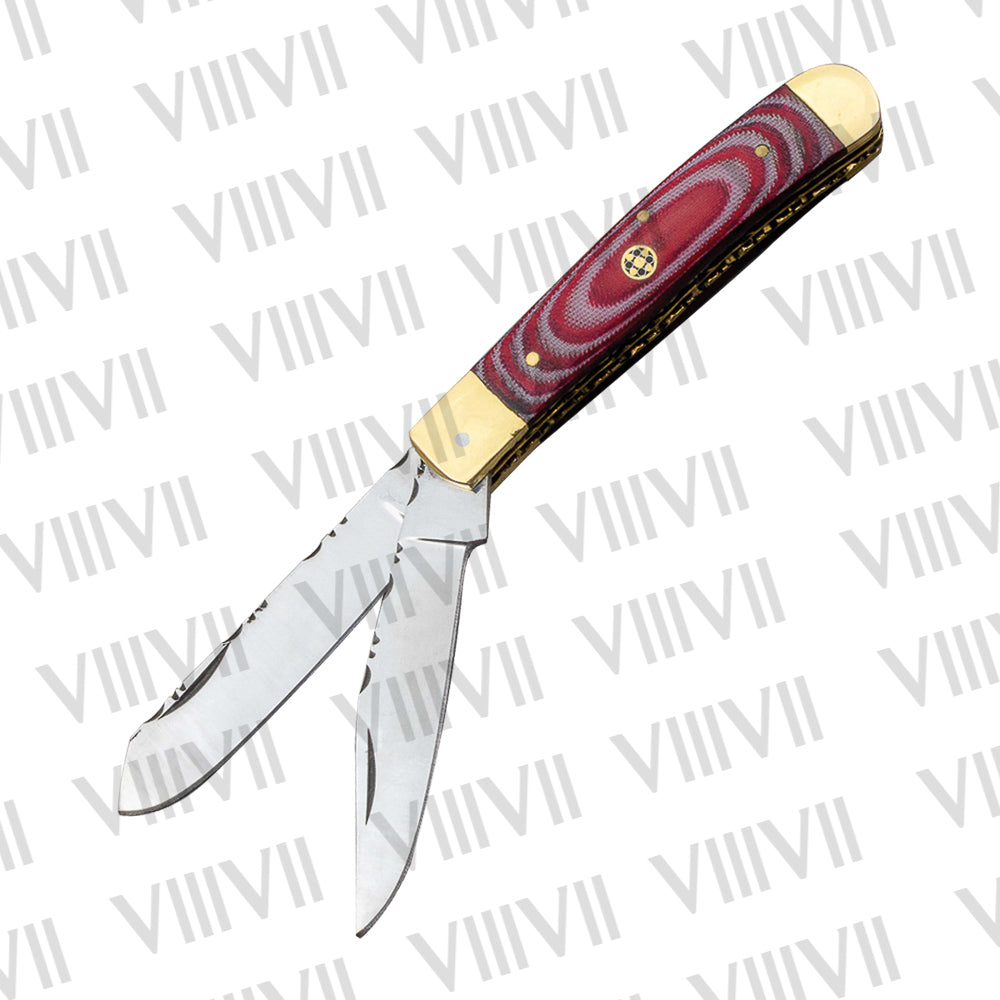 Double Blade Pocket Knife with Micarta Handle | Trapper Folding Knife with Clip & Spey Blades – Gift Box or Leather Sheath Option